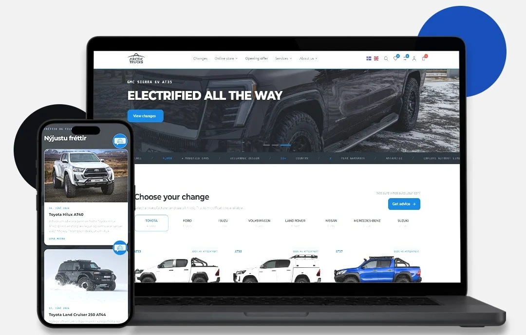 Arctic Trucks ecommerce website on laptop and mobile