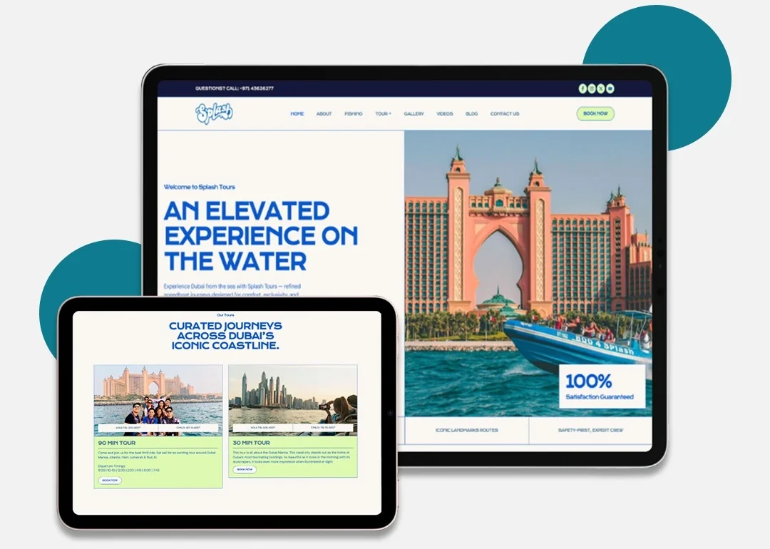 Splash Tours Dubai booking website on desktop and tablet