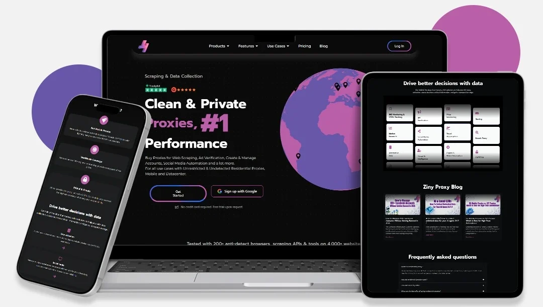 Ziny Proxy website on laptop, tablet and mobile